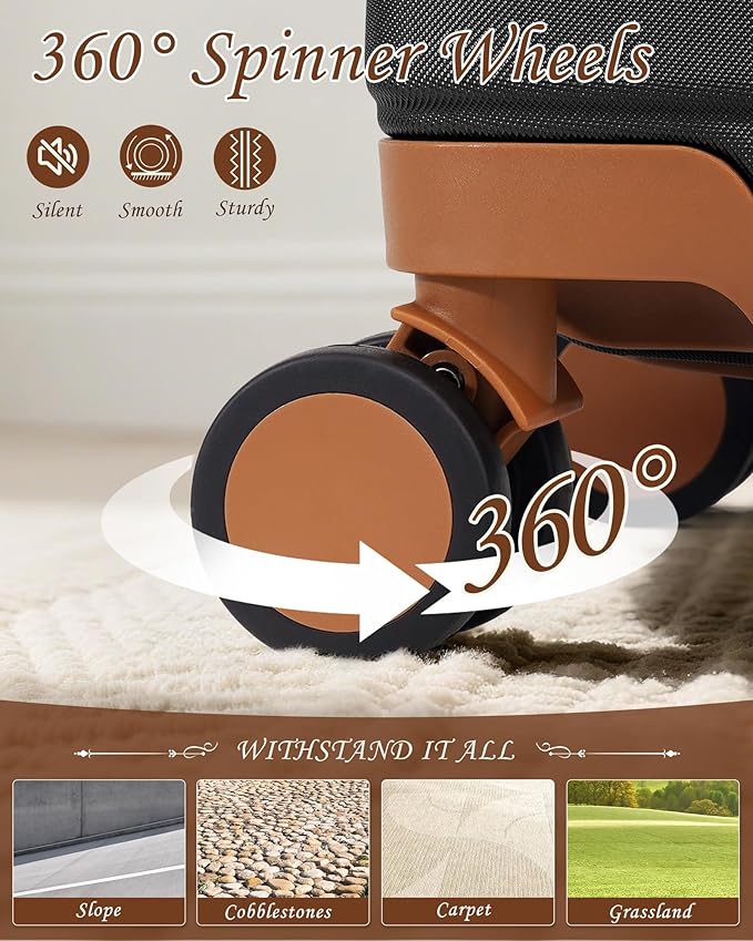 TAKUMI Luggage Sets 5 Piece Lightweight Carry On luggage with Duffel Bag ABS+PC Hardshell Suitcases with YKK zippers Double Spinner Wheels Travel Luggage with TSA Lock(BLACK BROWN, 5 PIECE SET)