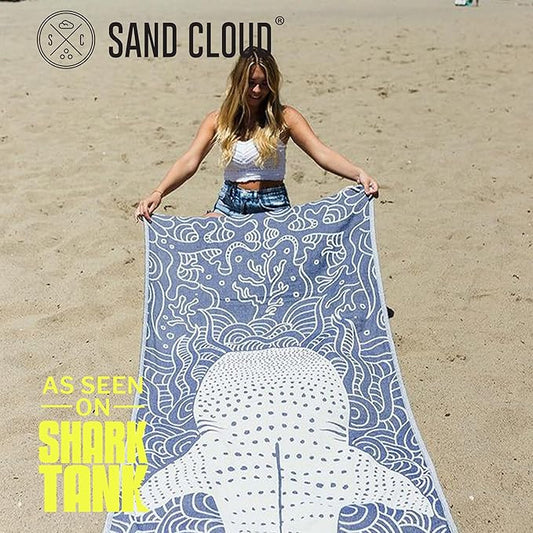 Sand Cloud Turkish Beach Towel - Sand Free - 100% Organic Turkish Cotton Yarn - Quick Dry Towel for Beach, Picnic, Blanket or Bath Towel - As Seen on Shark Tank - Marine Life (Whale Shark)