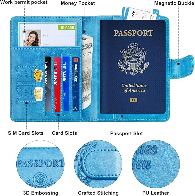 Herain Passport Holder for Travel Cruise Essentials, 2 Pcs Passport Cover Wallet Case Women Men Family, RFID Passports Book Card Holders Travel Accessorie Gifts Must Haves