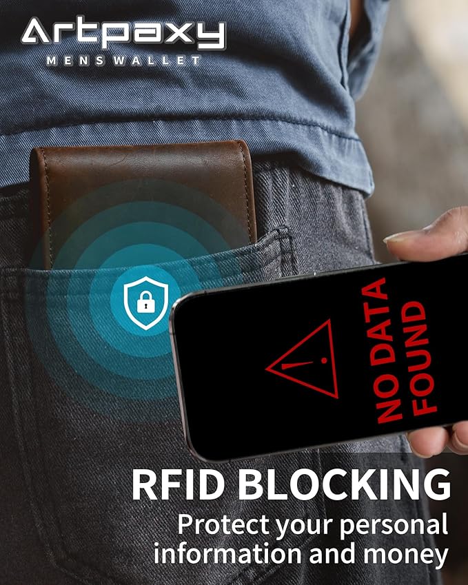Mens Wallet With AirTag Holder, Bifold Leather RFID Blocking 1-2 ID Windows 12-13 Card Holders, Gift Box and Screen Protector Included, AirTag Not Included
