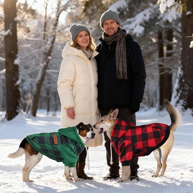 BAOBICUTE Dog Basic Hoodie Soft Dog Clothes Cold Weather Sweaters for Medium Large Dogs Cozy Fabric Warm Sweatshirt with Leash Hole (Green Plaid, S (Back: 12.6",Chest:18.11", Neck: 13.78"))