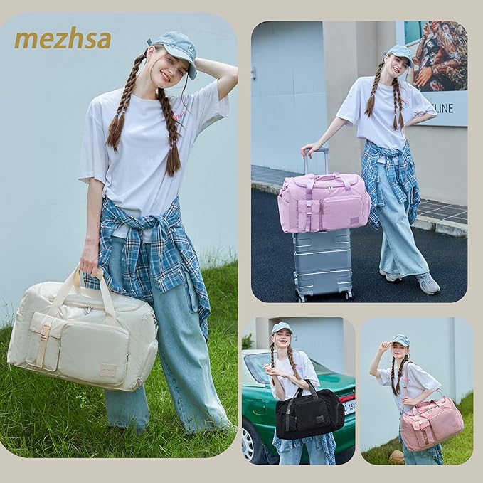Girls Duffle Bag Woman Corduroy Travel Bag Kids Sports Duffel Bags With Shoe Compartment Wet Pocket (Beige)