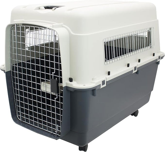 SportPet Designs Plastic Kennels Rolling Plastic Wire Door Travel Dog Crate, XXL