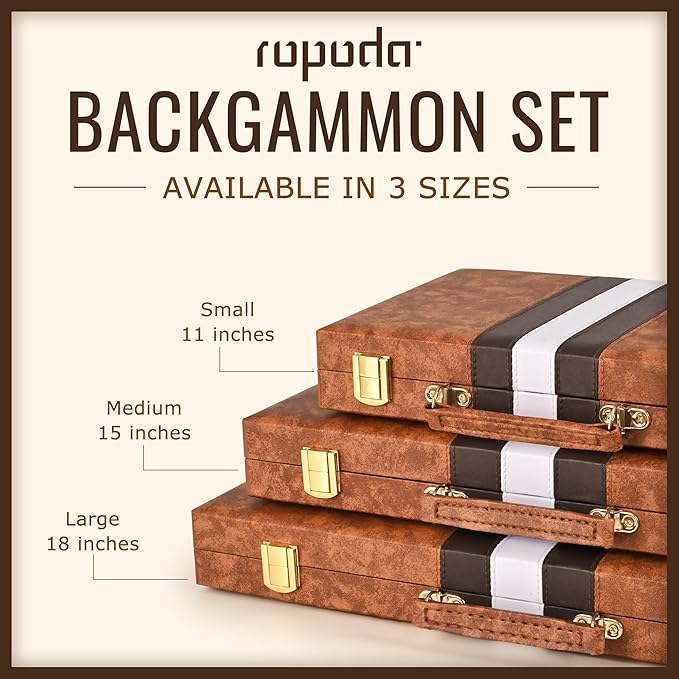 ropoda Backgammon Board Game Set (18 Inches) for Adults and Kids,Classic Board Strategy Game,Portable and Travel Backgammon Set with Premium Leather Case,Best Strategy & Tip Guid