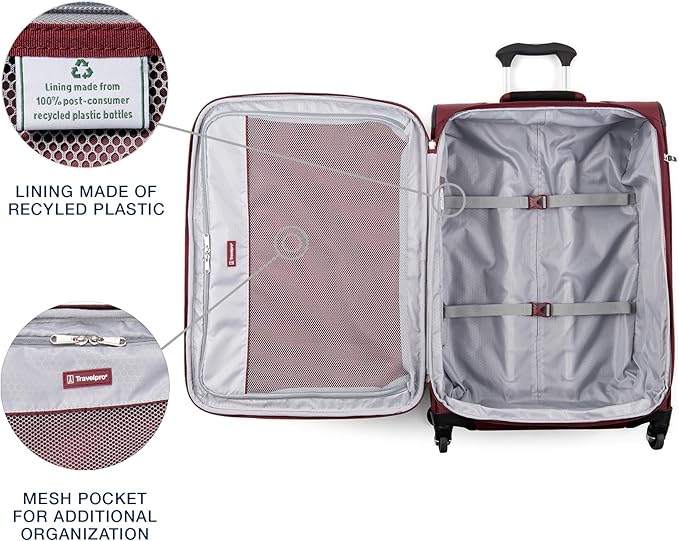 Travelpro Maxlite 5 Softside Expandable Checked Luggage with Spinner Wheels, Lightweight, 25-Inch — Burgundy