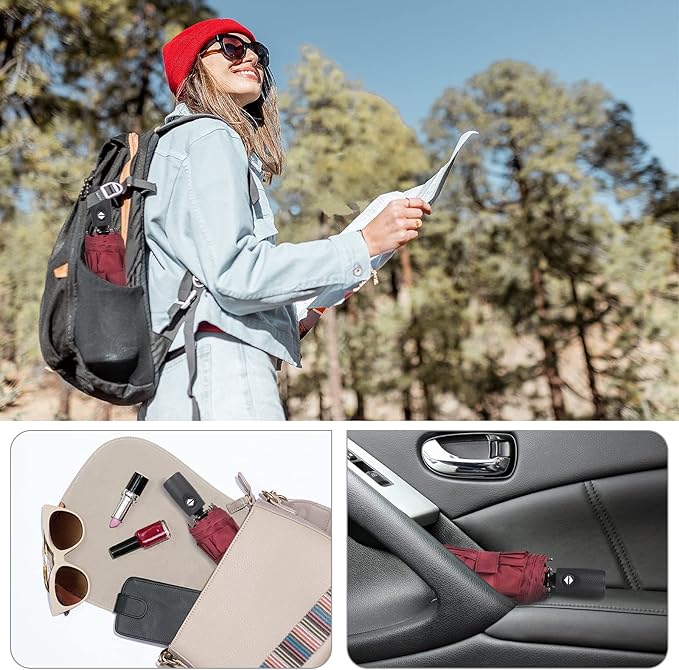 ZOMAKE Travel Umbrella Compact - 10 Ribs Portable Collapsible Umbrellas for Rain Windproof - Paraguas Automatic Small Folding Umbrella Lightweight Packable Umbrella for Women Men