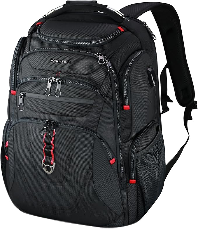 KROSER TSA Friendly Travel Laptop Backpack 17.3 inch XL Computer Backpack Water-Repellent College Daypack Business Backpack with RFID Pockets & USB Port for Men/Women-Black