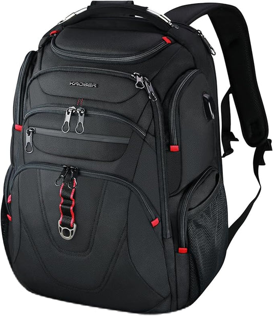 KROSER TSA Friendly Travel Laptop Backpack 17.3 inch XL Computer Backpack Water-Repellent College Daypack Business Backpack with RFID Pockets & USB Port for Men/Women-Black