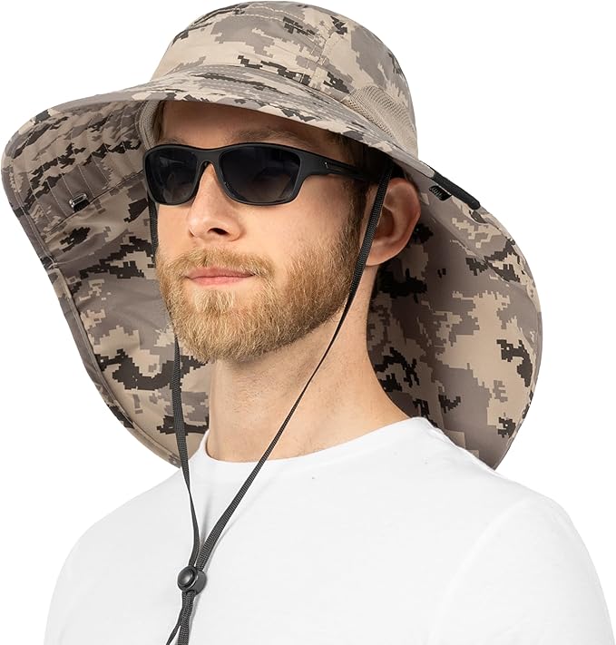 SUN CUBE Wide Brim Sun Hat with Neck Flap, UPF50+ Hiking Safari Fishing Hat for Men Women, Sun Protection Beach Hat