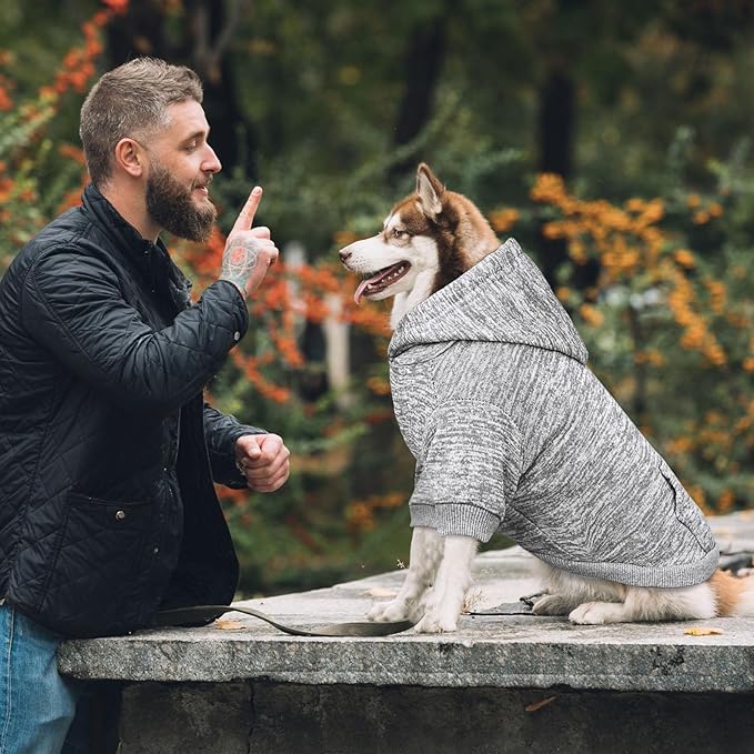 Dog Sweaters for Large Dogs,Dog Hoodie Fleece Pet Sweater Soft Clothes Sweatshirt with Pocket Pet Hoodie for Large Dogs(Grey&L)