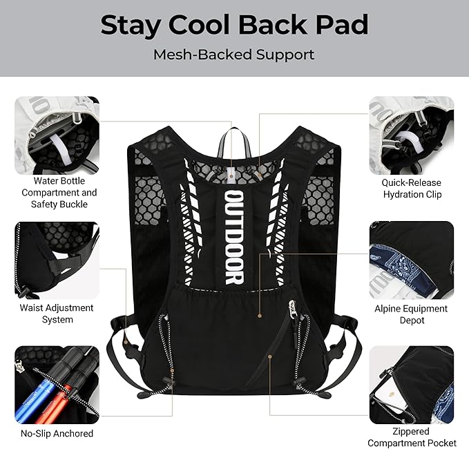 Hydration Running Vest with 1.5L Water Bladder for Hiking Backpack, Reflective Safety Vest for Men & Women, Lightweight Adjustable Marathon Gear for Trail Running