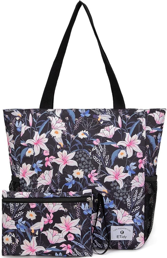 ETidy Large Capacity Foldable Tote Bag With Zipper Water-resistant SandproofWomen Beach Bag Handbag GymBag Travel ShoppingBag