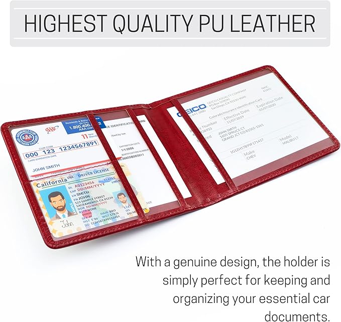 CANOPUS Car Registration and Insurance Holder, PU Leather Card Holder, Vehicle Glove Box Organizer for Auto, SUV, Truck and Motorcycle, Red