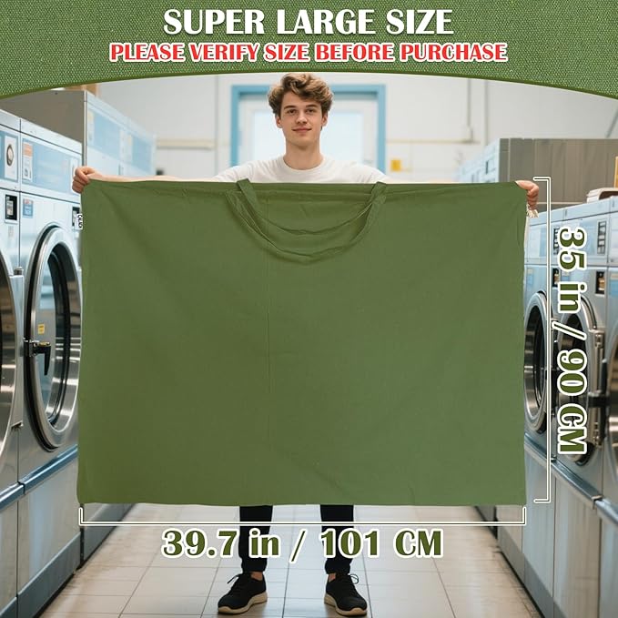 Canvas Laundry Bag 40in x 35in, Thick Cotton Laundry Bag with Handles & Drawstring, Extra Large Heavy Duty Washable Canvas Storage Sack (XXL,ArmyGreen)