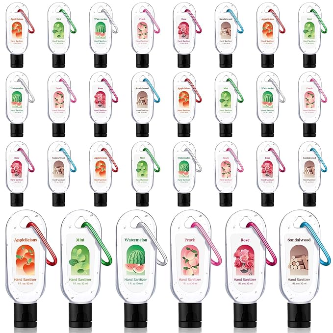 24 Pack Scented Hand Sanitizers Keychain Gift Bulk Travel Size White Hand Sanitizer Gel for Christmas Wedding Party Favors Treat Goodie Bag Stuffer Coworker Nurse Birthday Gifts