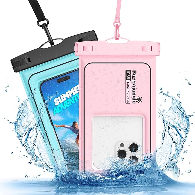 Waterproof Phone Pouch - 2 Pack IP68 Floating Waterproof Phone Case, Dry Bag Beach Cruise Ship Essentials with Adjustable Lanyard for iPhone 16 Pro Max / 15 Pro / Galaxy S24 S23 (Blue and Pink)