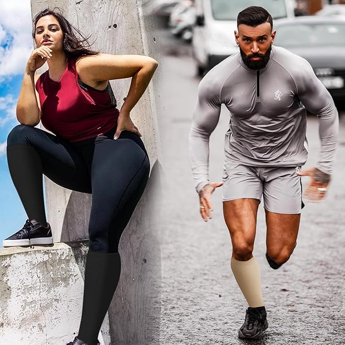 3 Pack Plus Size Compression Socks for Women & Men, Extra Wide Calf Knee High Stockings for Circulation Support