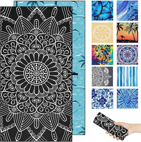 Margelife Sand Proof Microfiber Beach Towels Adult –Quick Fast Dry Beach Oversized Accessories for Travel Swim Pool Yoga Blanket Essentials Lightweight Must Haves Items Women Gifts Black Mandala