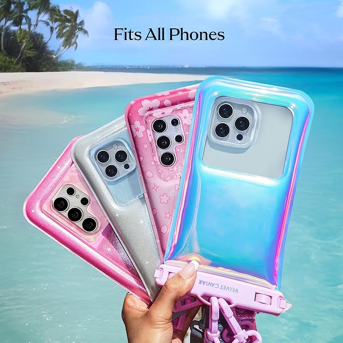 VELVET CAVIAR Waterproof Phone Pouch with Lanyard | IP68 Floating Case for iPhone & All Phones | Dry Bag for Snorkeling, Beach, Kayaking | Travel & Cruise Essentials for Women (Pink Cherry Blossom)