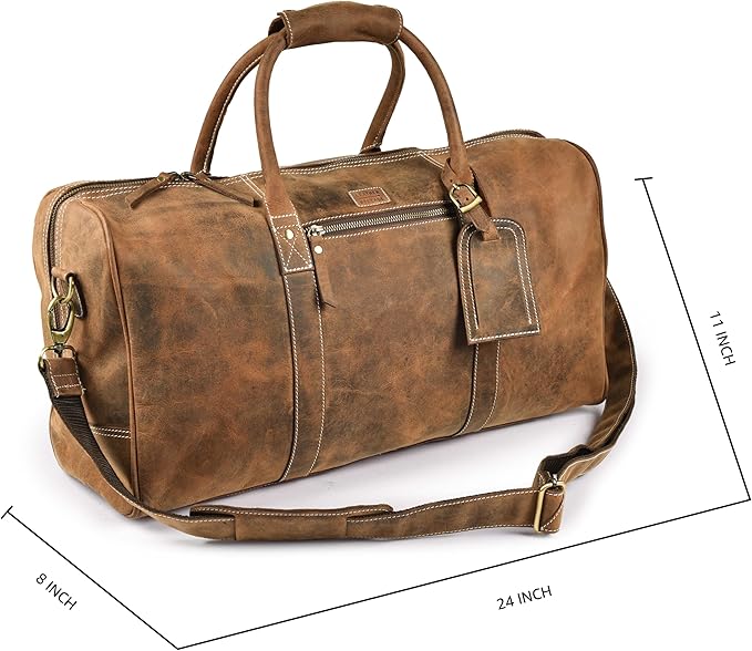 Leather Village Leather Duffel Bags for Men & Women-Travel Overnight/Weekender Travel Bag-Sports Gym Duffle Bag - 24 Inch - Vintage Brown