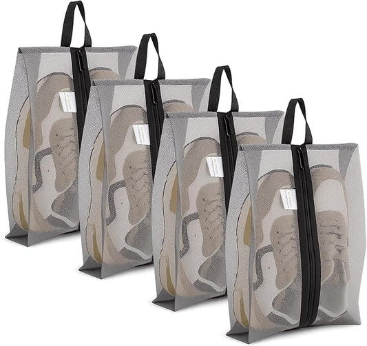 VUSIGN Travel Shoe Bag, Water-Resistant Shoe Pouch for Gym and Sport, Odor-Resistant Soccer Cleats Bag (Gray, 4-Pack)