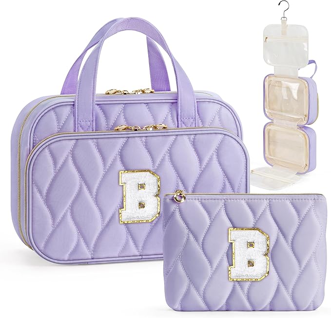 YOOLIFE Travel Toiletry Bag for Women - Hanging Toiletry Bag, Large Capacity Personalized Makeup Pouch, Travel Essentials Purple - B