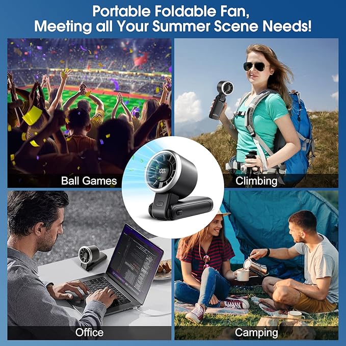 WHATOOK Portable Fan Rechargeable Mini Fan: Hand Fan with Air Turbo Tech, 4000mAh and 5 Speeds Led Display, 3 IN 1 Foldable Small Personal Fans for Travel, Outdoor, Working, Shopping (Black)