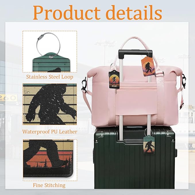 Sasquatch Luggage Tags for Suitcase 3 Pack, Privacy Cover ID Label with Stainless Steel Loop and Address Card for Travel Bag Suitcase