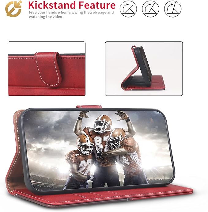 CIVICASE for iPhone 14 Wallet Case,Leather Flip Case [RFID Blocking] Credit Card Holder Folio Magnetic Stand TPU Shockproof Cover Color Matching for iPhone 14 (6.1") Red Brown