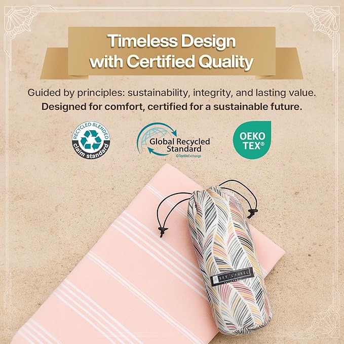 BAY LAUREL Turkish Beach Towel with Travel Bag 39 x 71 Quick Dry Sand Free Lightweight Large Oversized Towels Light - Pack of 4 (Pack of 4 - Blush with Floral Bag)