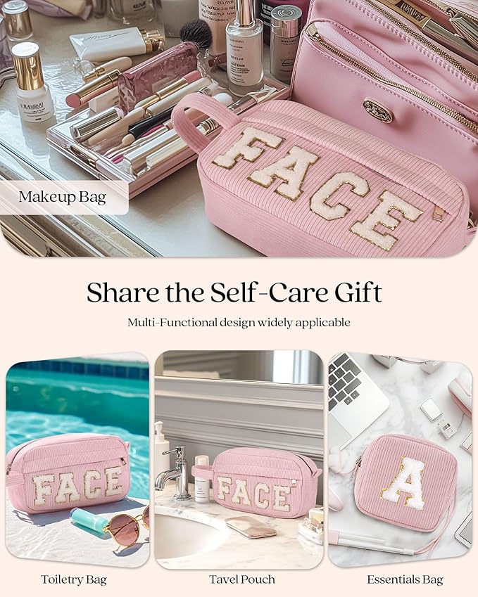 Pocmimut Mothers Day Gift Bag,Personalized Initia Makeup Bag for Girlfriend Bridesmaid Wife - Cosmetic Travel Toiletry Bag for Friend Female Christmas Gifts for Girls,S