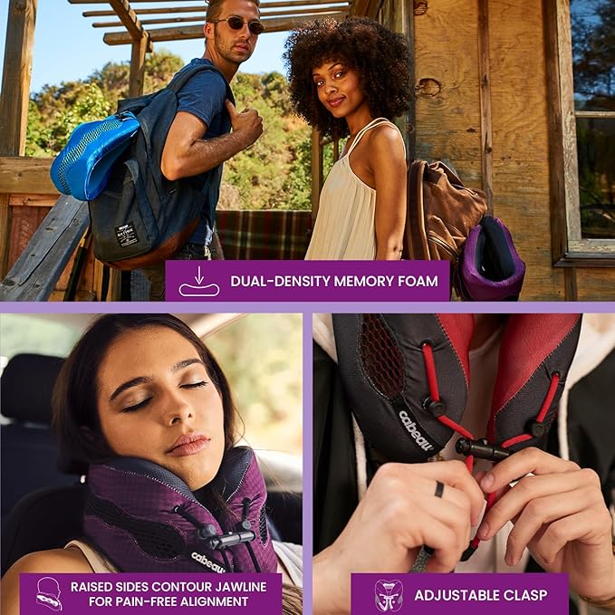 Cabeau Long Haul Flight Cooling Travel Neck Pillow – Evolution Cool – Supportive Memory Foam with Airflow Vents – Compact with Carrying Case (Purple)