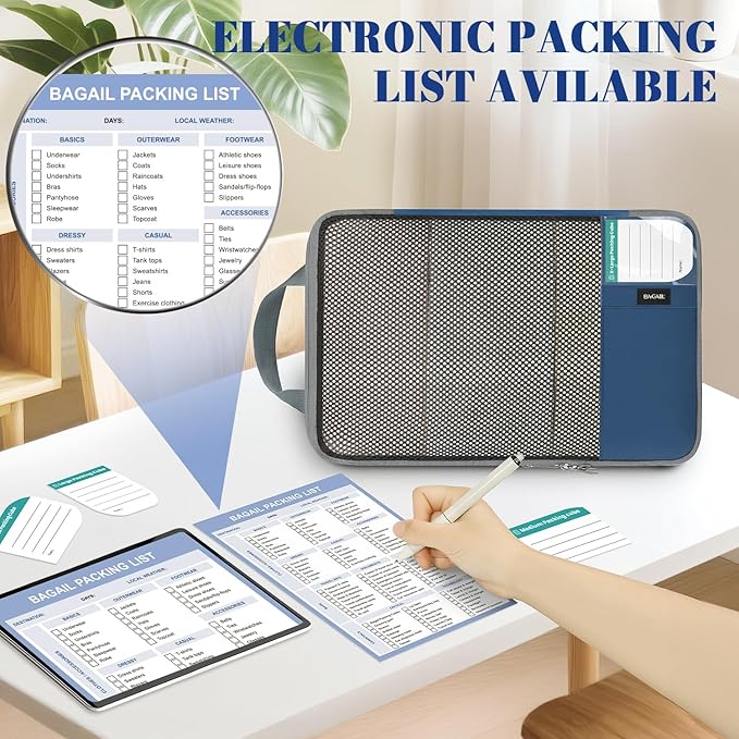 BAGAIL 4 Set/6 Set/8 Set Compression Packing Cubes Travel Accessories Expandable Packing Organizers(HalfMesh,8-Navy)