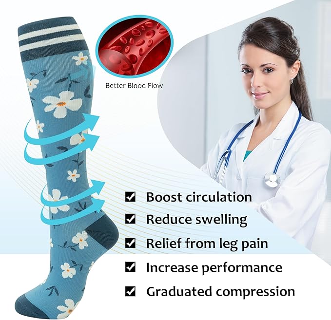 fenglaoda Compression Socks for Women Men Support Circulation 6 Pairs Socks For Nurse, Travel, Flight