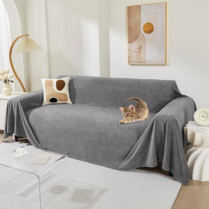 MEETSKY Couch Cover for 2 Cushion Couch,Couch Covers for Dogs Washable Cat Scratch Proof Sectional Love Seat Covers L Shaped Soft Couch Furniture Protector for Pets,71" x 118",Grey