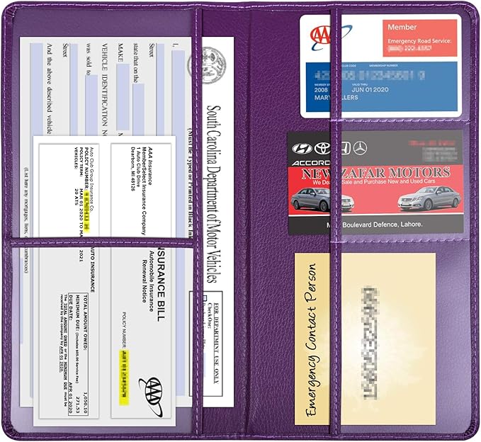 Wisdompro Car Document Holder Organiser, PU Leather Vehicle Insurance and Registration Holders Wallet Case for ID Card, Driving Licence, Key Contact Information Cards