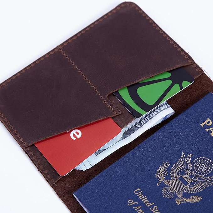 INCARNE US Passport Cover Clear - Travel Passport Wallet - Leather Passport Holder for Men Women Family with Card Slots & Note Compartmen - Sleeve Protector - Genuine Leather - Vintage Brown