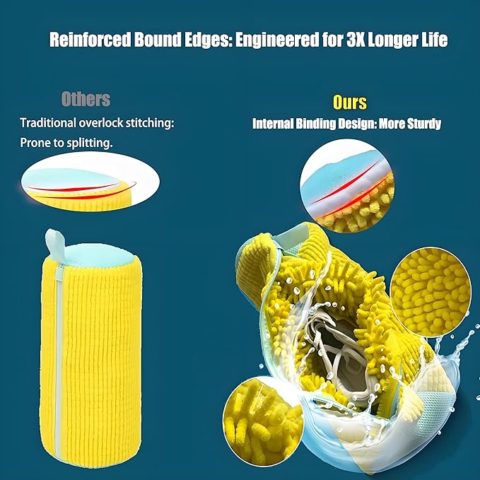 2-Pack Shoe Washing Machine Bags 15.4in Heavy Duty Laundry Shoe Bag with Reinforced Edges 360° Deep Clean Anti-Tear for Sneaker, Running Shoes, Bras, Delicates and Toys(Yellow)