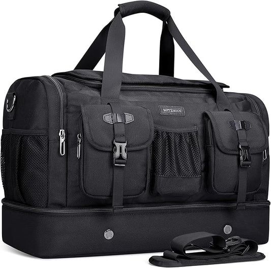 WITZMAN Duffle Bag for Men Large Carry On Travel Mens Weekender Overnight Bags with Shoes Compartment for Sports Gym(B723 Black)