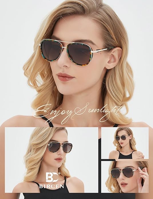 BIRCEN Polarized Sunglasses for Women UV - Protection Womens Retro Mirrored Shades with Acetate Frame BC2001