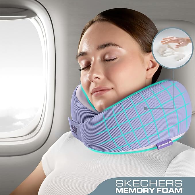 Skechers Women's Memory Foam Neck Pillow, Comfortable & Breathable Travel Pillow,Neck Pillow Airplane for Travel, Car Rides, Home, and Office Use, Ergonomic Design for Men and Women,Purple