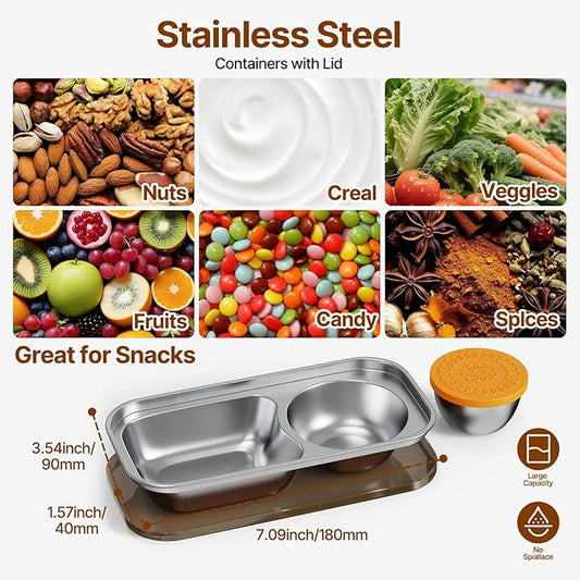 Kitlead 2 Compartment Grab and Go Snack Containers Reusable,Stainless Steel Snack Containers with Lid for Travel, Outdoor Camping and Daily Use (Set of 6)