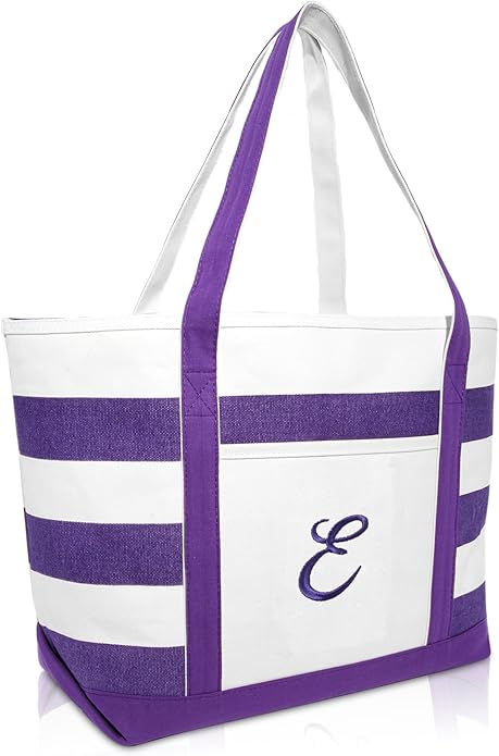 DALIX Monogrammed Beach Bag and Totes for Women Personalized Gifts Purple A - Z