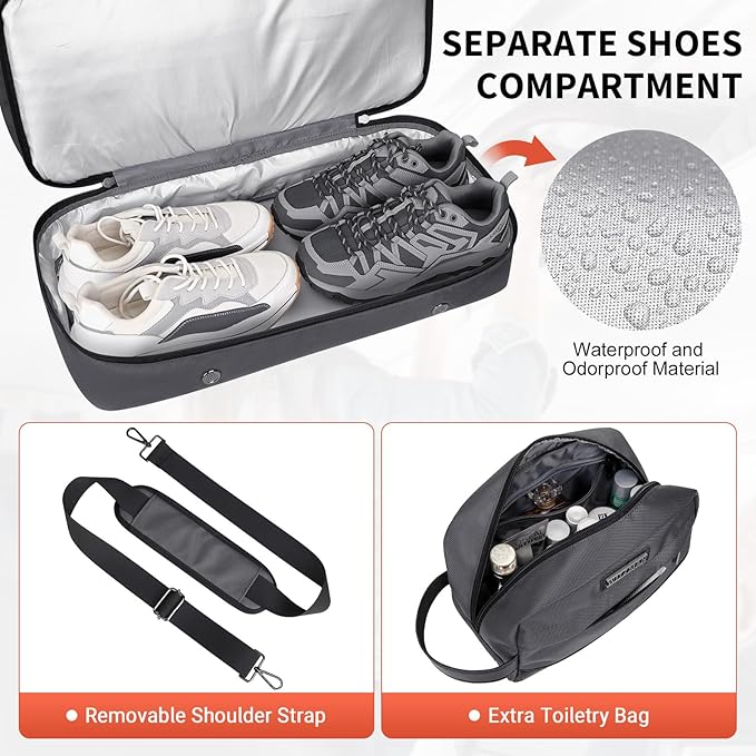 WITZMAN Weekender Bags for Men Women Carry On Duffle Overnight Bag with Toiletry Bag Sets Travel Duffel Bag Shoes Compartment （B694 Silvery Grey）