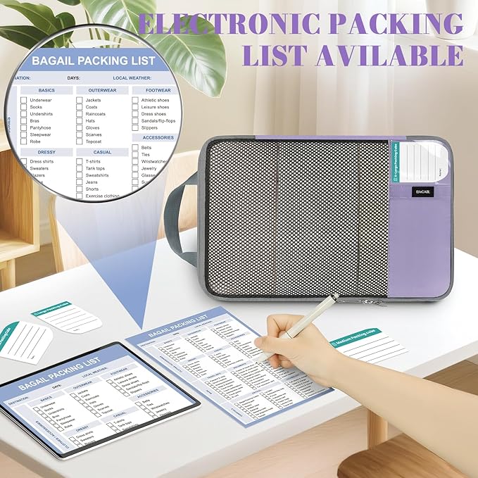 BAGAIL 4 Set/6 Set/8 Set Compression Packing Cubes Travel Accessories Expandable Packing Organizers(HalfMesh,8-Dusty Purple)