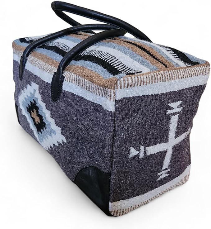 Aztec Large Weekender Southwestern Duffel Bag Saddle Blanket Bag 100% Leather Handles (Verlie)