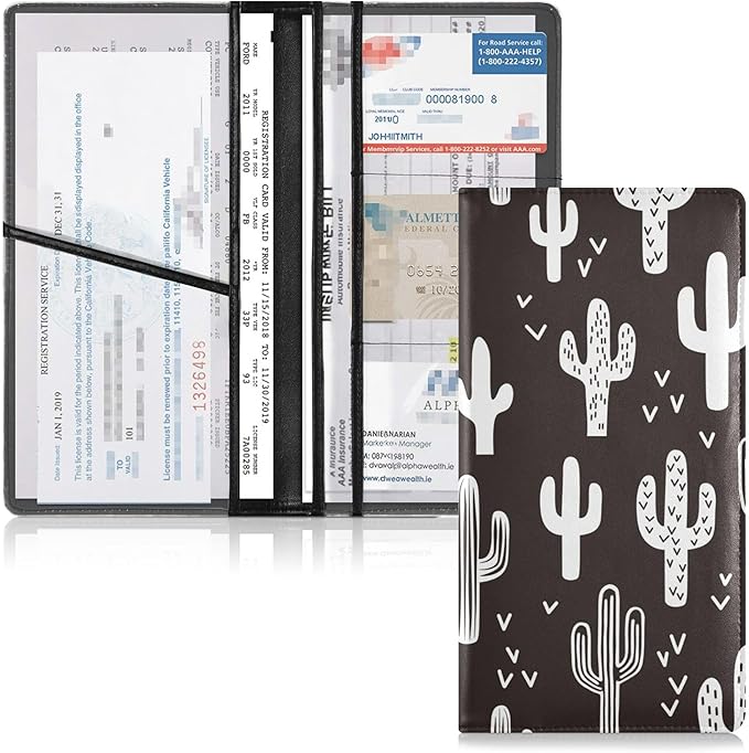 Linqin Car Registration and Insurance Card Holder, Western Cactus Glove Box Organizer Card Document Wallet