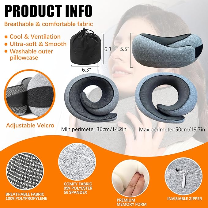 Travel Pillow Memory Foam Neck Pillow Support Pillow,Luxury Compact & Lightweight Quick Pack for Camping,Offices,Sleeping Rest Cushion,Portable Plane Accessories