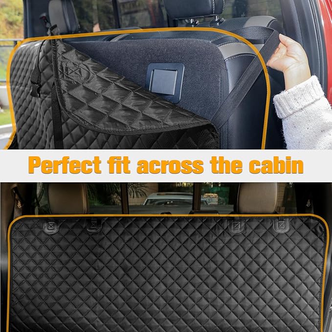 PETICON Dog Seat Covers for Trucks with Fold Up Seats, Crew Cab Floor Cover with Door Protection, Waterproof Full Coverage Pet Truck Back Seat Cover with Mesh Window for F-Series