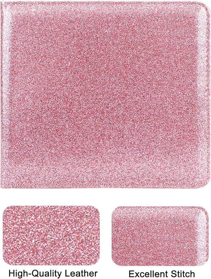 Car Registration and Insurance Holder, Leather Registration and Insurance Card Holder, Vehicle Glove Box Organizer - For Documents, Cards, License (Bling Rose Gold)